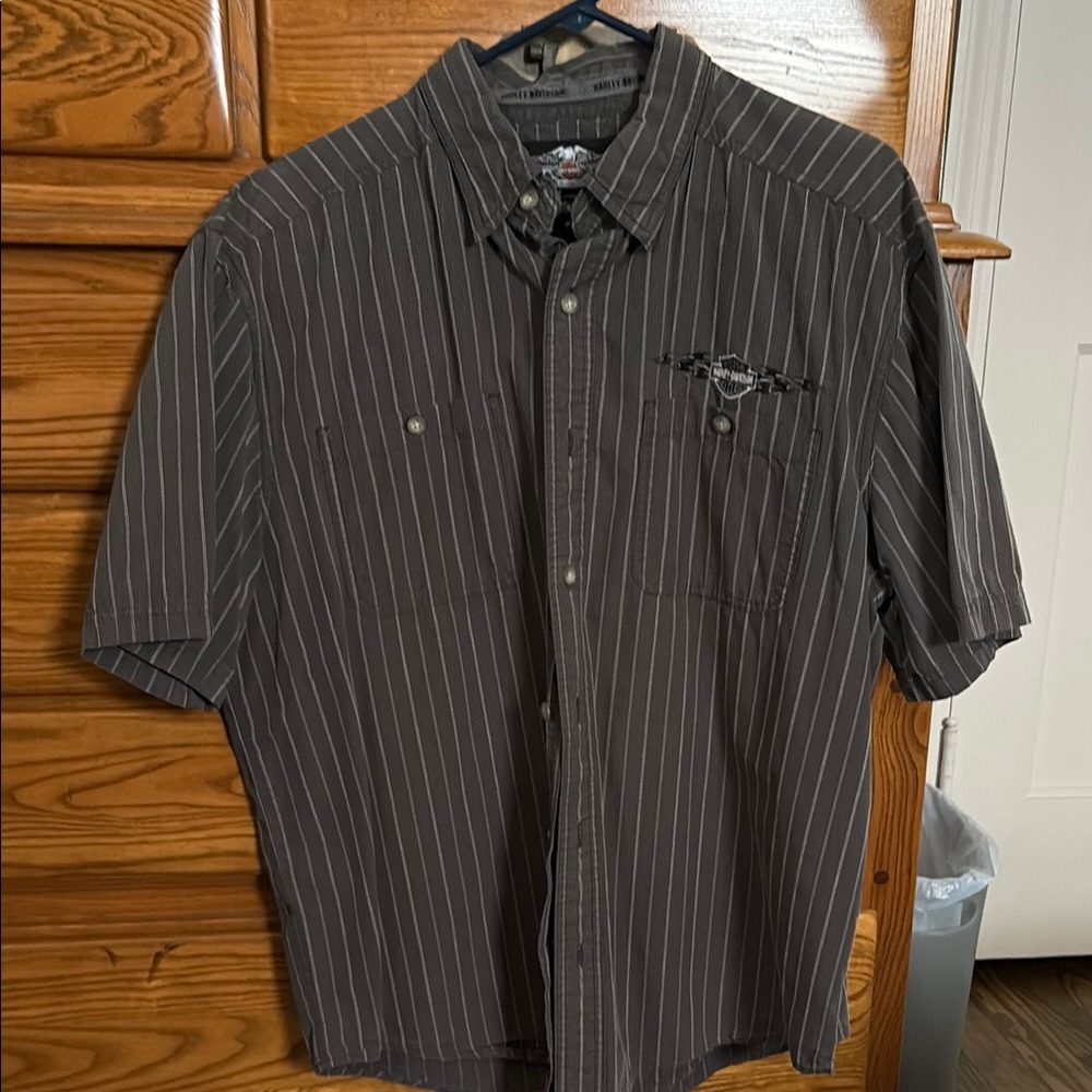 Harley-Davidson Gray Striped button Shirt